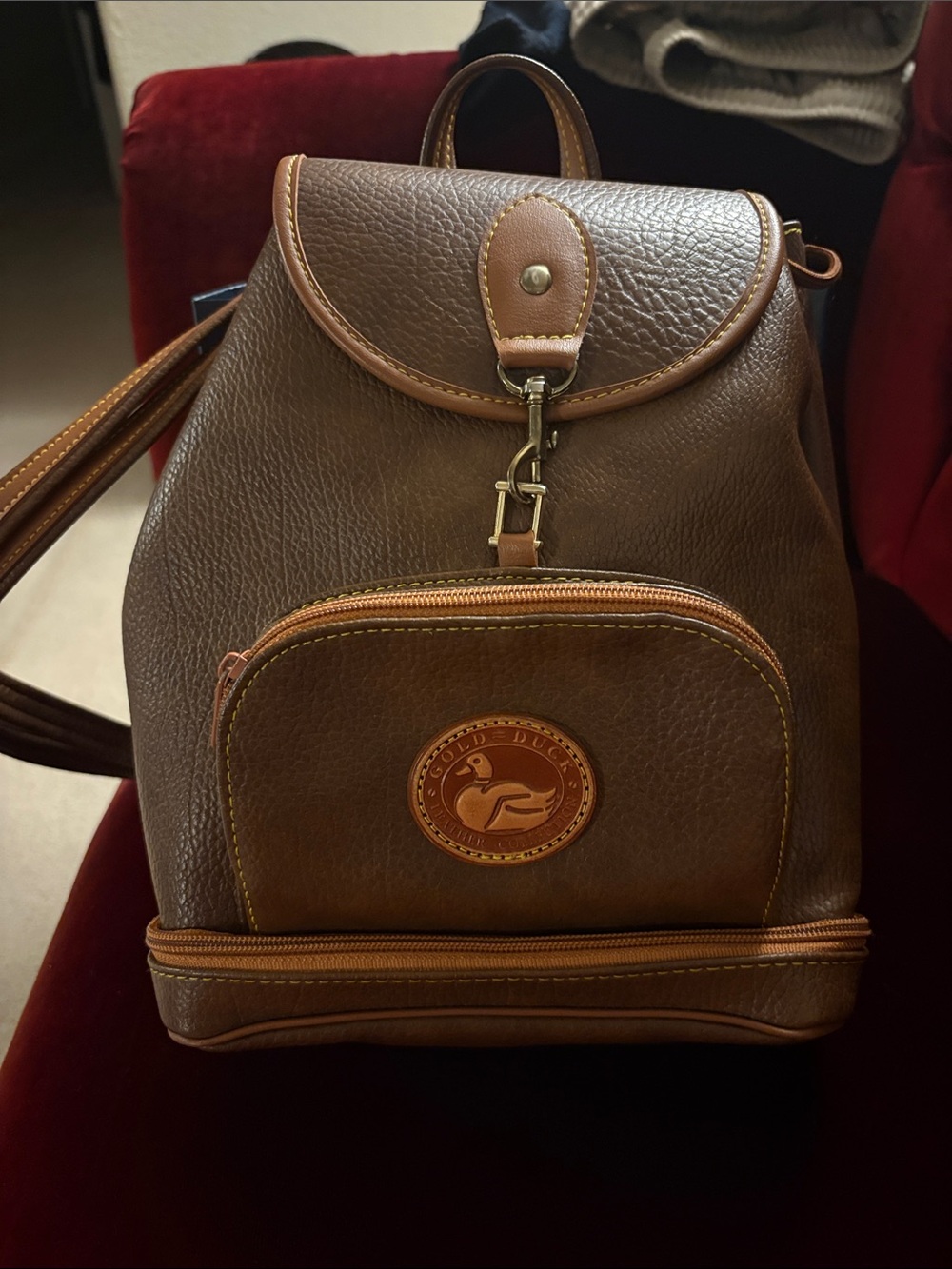 Dooney & Bourke Brown Pebbled Leather Backpack with Front Pocket